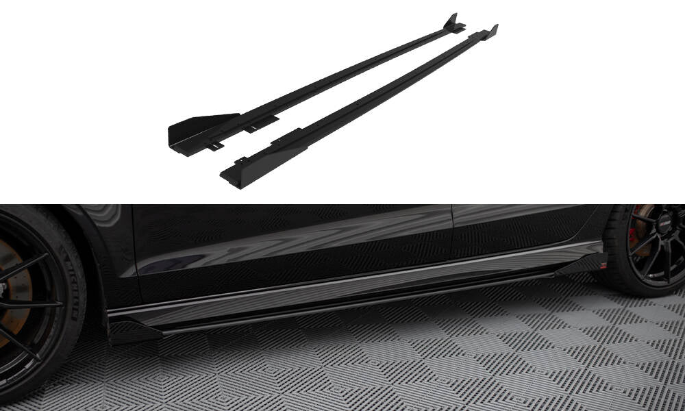 Street Pro Street+ Seitenschweller Leisten passend für V.1 + Flaps passend für Audi RS3 Limousine 8V Facelift schwarz Hochglanz – Ansicht 2