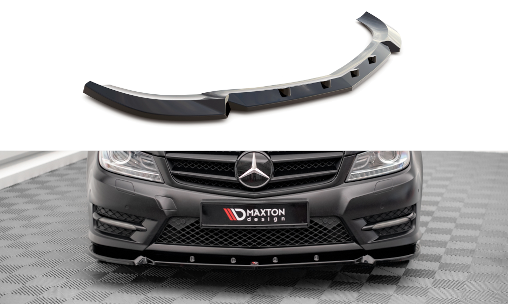 Street+ Spoilerlippe Front Ansatz V.1 passend für Mercedes-Benz C Coupe / Limousine / Kombi  AMG-Line C204 / W204 Facelift / S204 Facelift schwarz Hochglanz – Ansicht 2