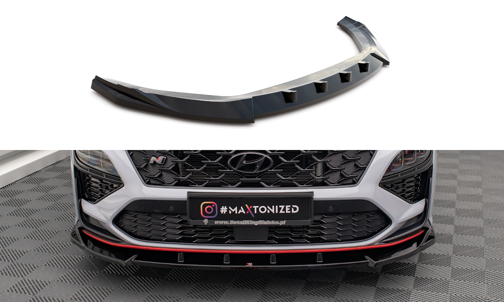 Street+ Spoilerlippe Front Ansatz V.2 passend für Hyundai Kona N Mk1 schwarz Hochglanz – Ansicht 2