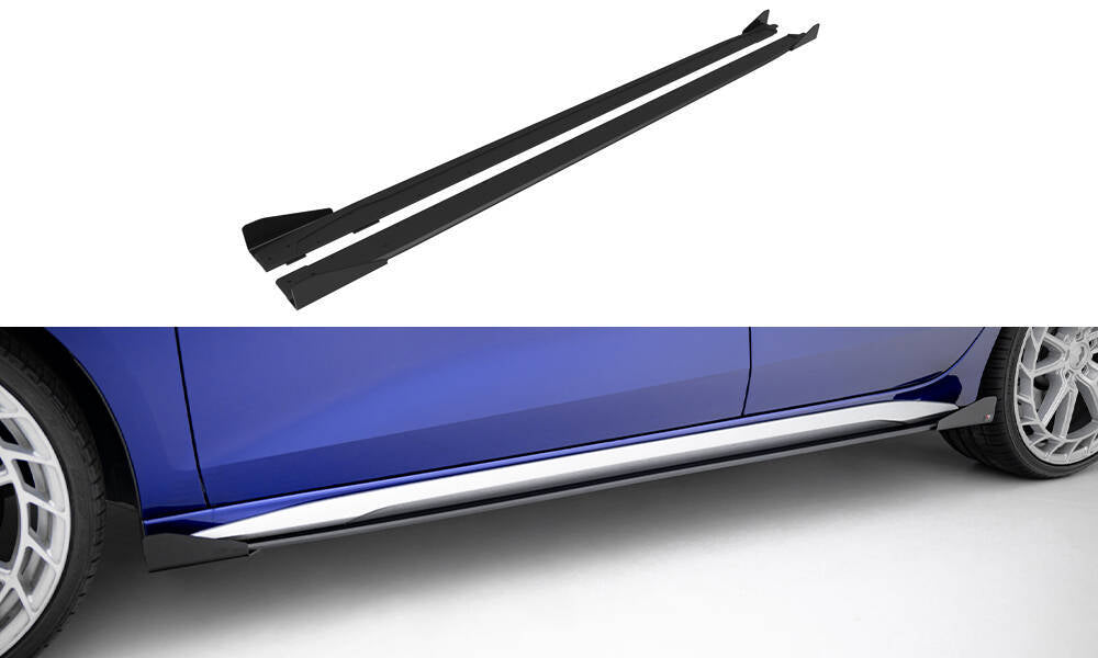 Street Pro Street+ Seitenschweller Leisten V.2 passend für + Flaps passend für Audi A3 S-Line Limousine / S3 Limousine 8Y / 8Y Facelift schwarz Hochglanz – Ansicht 2