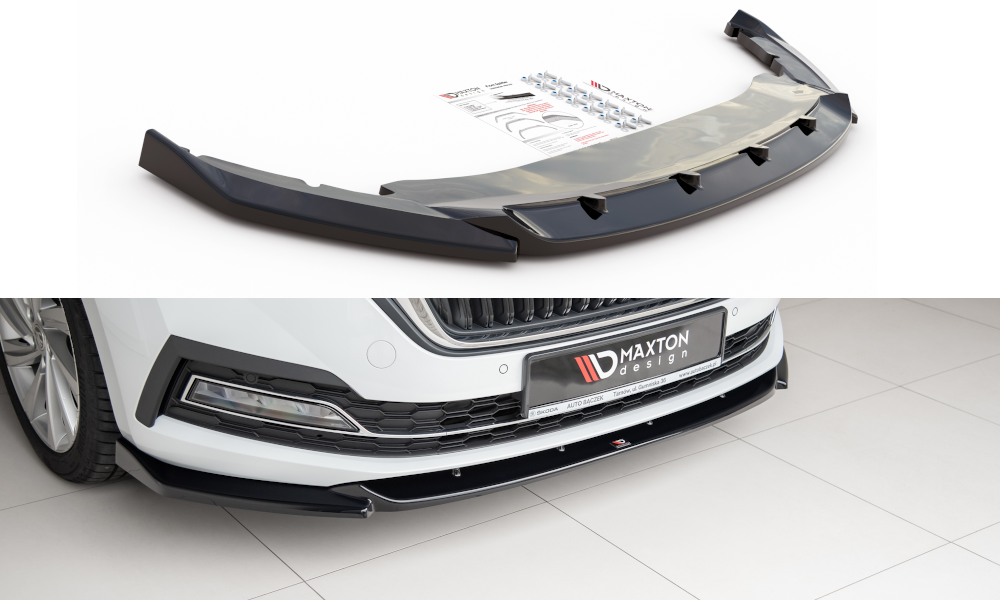 Street+ Spoilerlippe Front Ansatz V.1 passend für Skoda Octavia Mk4 schwarz Hochglanz – Ansicht 2