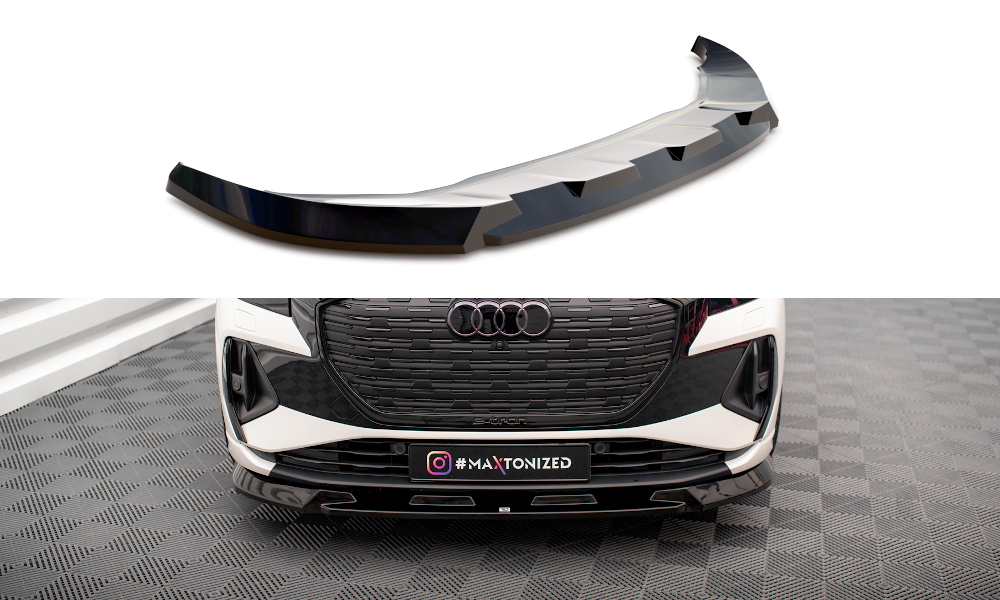 Street+ Spoilerlippe Front Ansatz V.1 passend für Audi Q4 e-tron Sportback S-line Mk1 schwarz Hochglanz – Ansicht 2