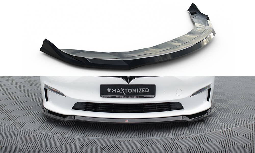 Street+ Spoilerlippe Front Ansatz V.2 passend für Tesla Model S Plaid Mk1 Facelift schwarz Hochglanz – Ansicht 2
