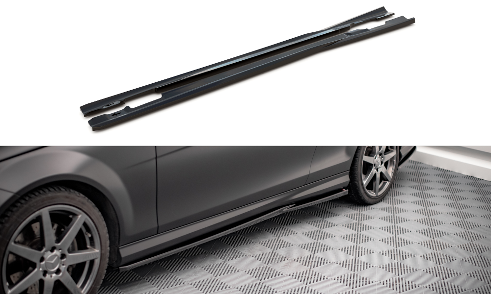 Street+ Seitenschweller Leisten passend für Mercedes-Benz C Coupe / Limousine / Kombi  AMG-Line C204 / W204 Facelift / S204 Facelift schwarz Hochglanz – Ansicht 2