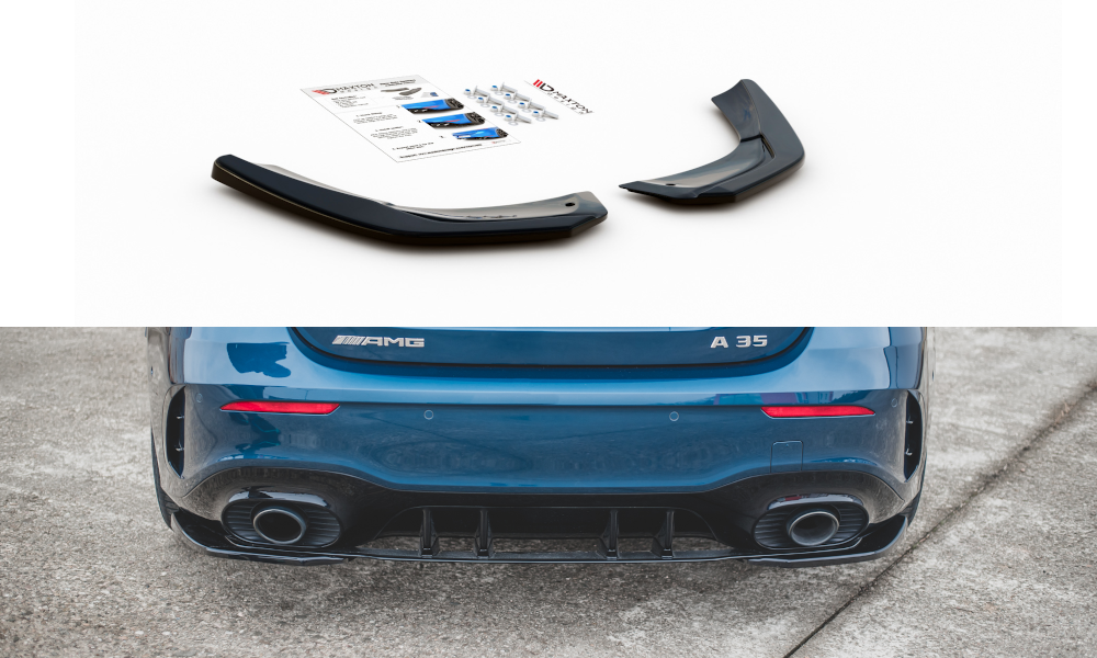 Heck Ansatz Flaps Diffusor passend für Mercedes A35 AMG Aero Hatchback W177  schwarz Hochglanz – Ansicht 2