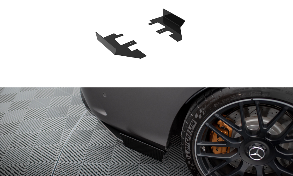 Hintere Seiten Flaps passend für Mercedes-AMG C63 Limousine / Kombi W205 Facelift schwarz Hochglanz – Ansicht 2