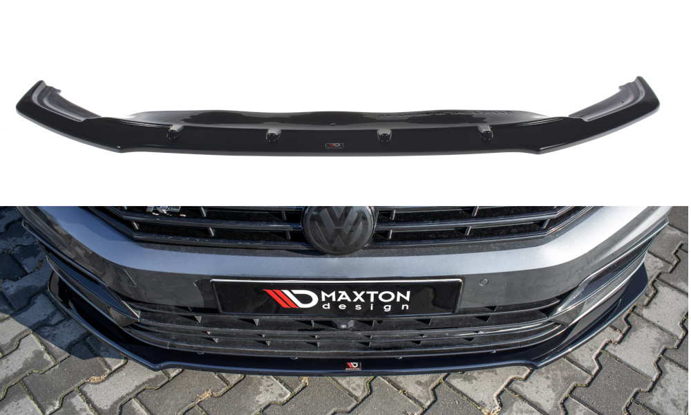 Street+ Spoilerlippe Front Ansatz V.1 passend für VW Passat R-Line B8 schwarz Hochglanz – Ansicht 2