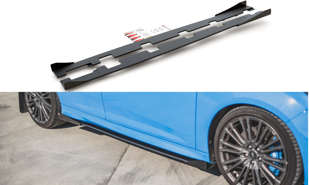 Street Pro Street+ Seitenschweller Leisten + Flaps passend für Ford Focus RS Mk3 schwarz Hochglanz – Ansicht 2