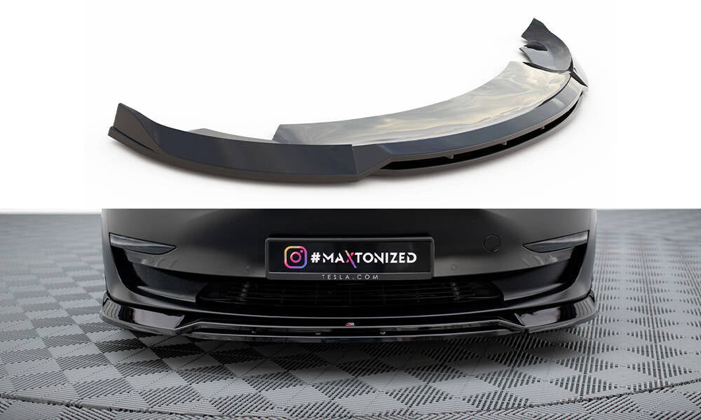 Street+ Spoilerlippe Front Ansatz V.3 passend für Tesla Model 3 schwarz Hochglanz – Ansicht 2
