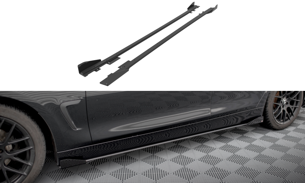 Street Pro Street+ Seitenschweller Leisten + Flaps passend für BMW 4er Gran Coupe F36 schwarz Hochglanz – Ansicht 2