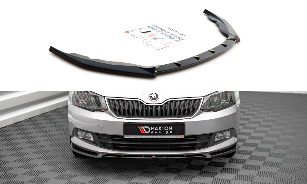 Street+ Spoilerlippe Front Ansatz V.1 passend für Skoda Fabia Mk3 schwarz Hochglanz – Ansicht 2