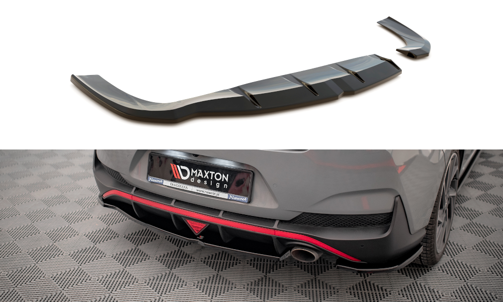 Heck Ansatz Flaps Diffusor passend für Hyundai I30 Fastback N-Line Mk3 Facelift schwarz Hochglanz – Ansicht 2