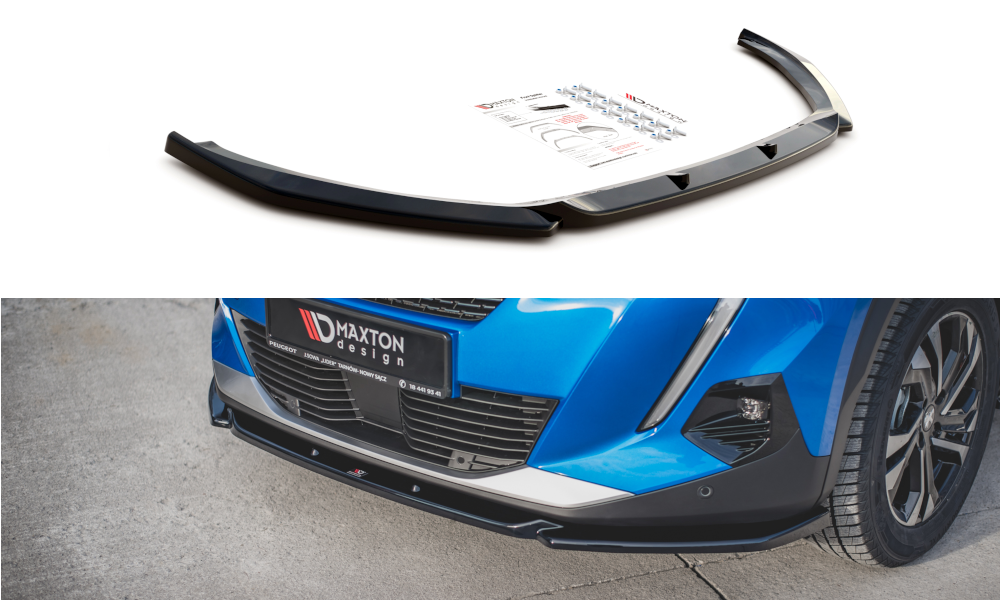 Street+ Spoilerlippe Front Ansatz V.2 passend für Peugeot 2008 Mk2 schwarz Hochglanz – Ansicht 2