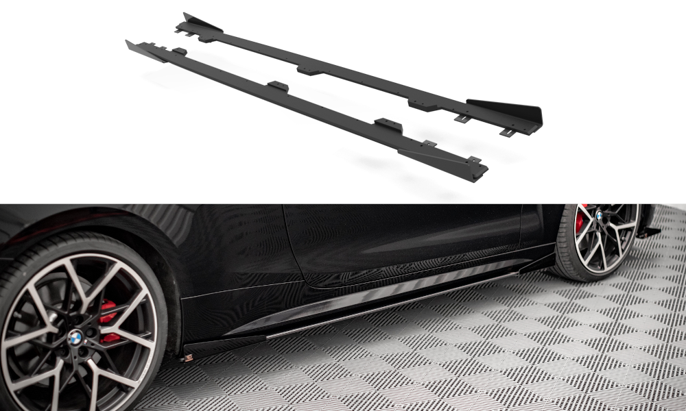 Street Pro Street+ Seitenschweller Leisten + Flaps passend für BMW 4er M-Paket / M440i G22 / G23 / G22 Facelift / G23 Facelift schwarz Hochglanz – Ansicht 2