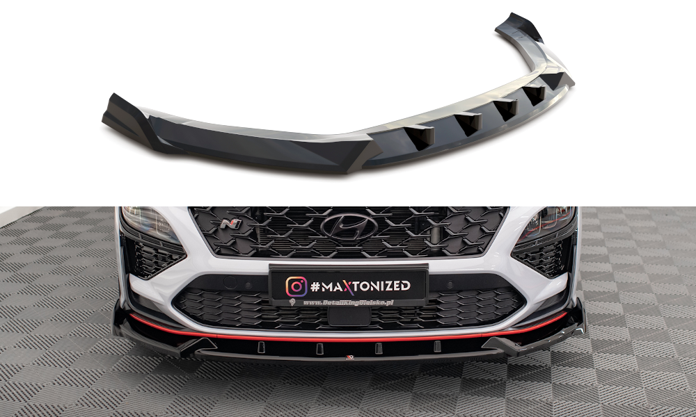 Street+ Spoilerlippe Front Ansatz V.1 passend für Hyundai Kona N Mk1 schwarz Hochglanz – Ansicht 2