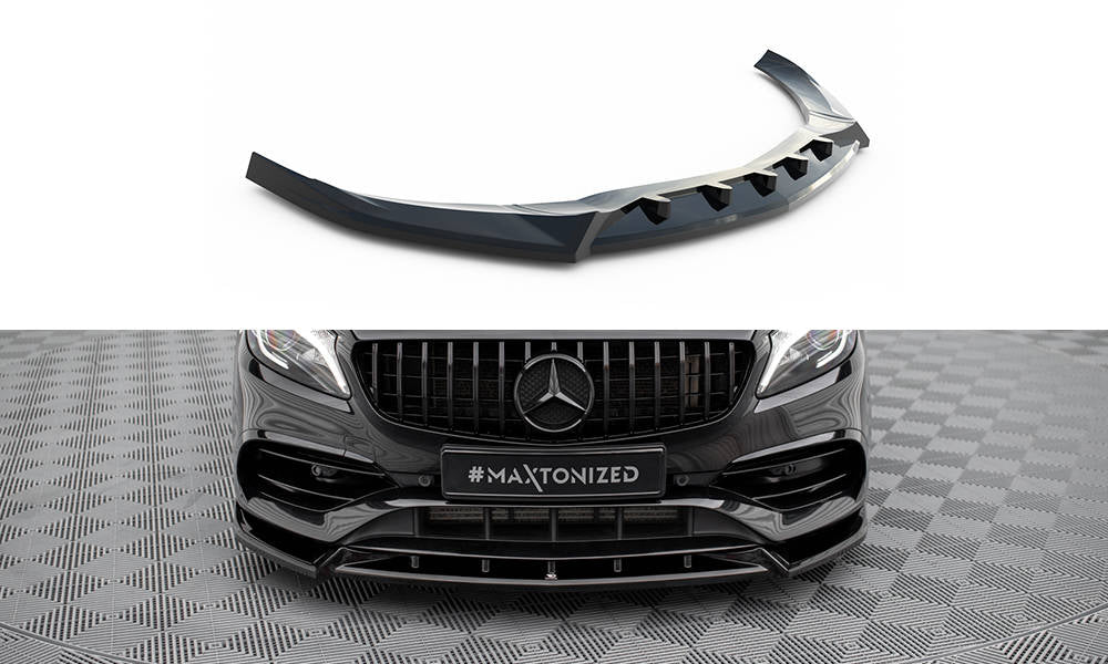 Street+ Spoilerlippe Front Ansatz V.2 passend für Mercedes-Benz A AMG-Line W176 Facelift schwarz Hochglanz – Ansicht 2