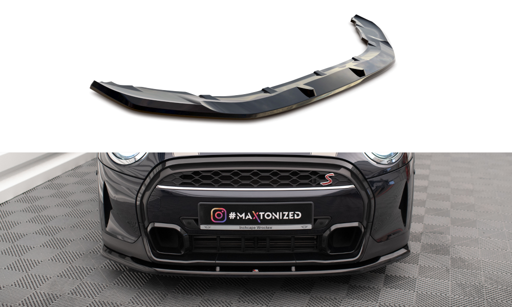 Street+ Spoilerlippe Front Ansatz V.1 passend für Mini Cooper S F56 Facelift schwarz Hochglanz – Ansicht 2