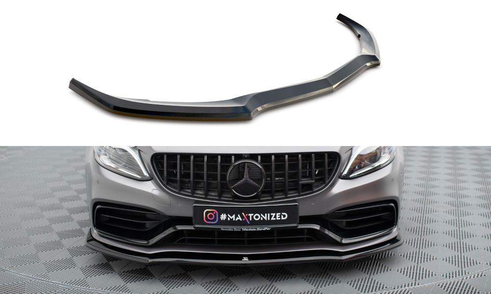 Street+ Spoilerlippe Front Ansatz V.1 passend für Mercedes-AMG C63 Limousine / Kombi W205 Facelift schwarz Hochglanz – Ansicht 2