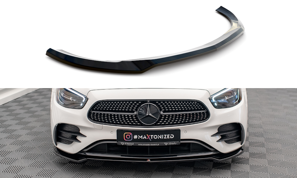 Street+ Spoilerlippe Front Ansatz V.1 passend für Mercedes-Benz E AMG-Line W213 Facelift schwarz Hochglanz – Ansicht 2
