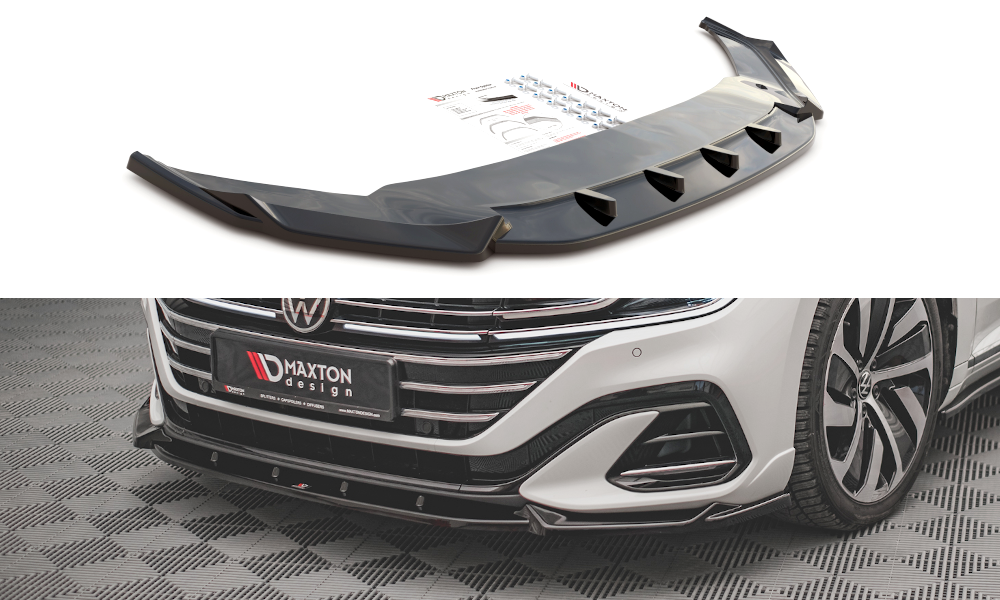 Street+ Spoilerlippe Front Ansatz V.1 passend für VW Arteon R-Line Limousine / Shooting Brake Mk1 Facelift schwarz Hochglanz – Ansicht 2