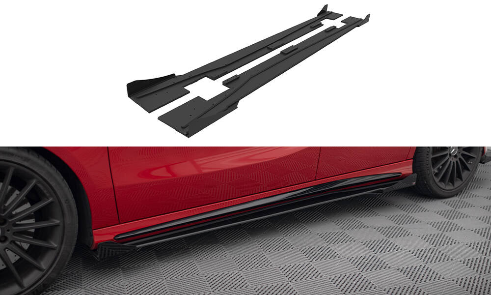 Street Pro Street+ Seitenschweller Leisten + Flaps passend für Mercedes-Benz A 45 AMG W176 Facelift schwarz Hochglanz – Ansicht 2