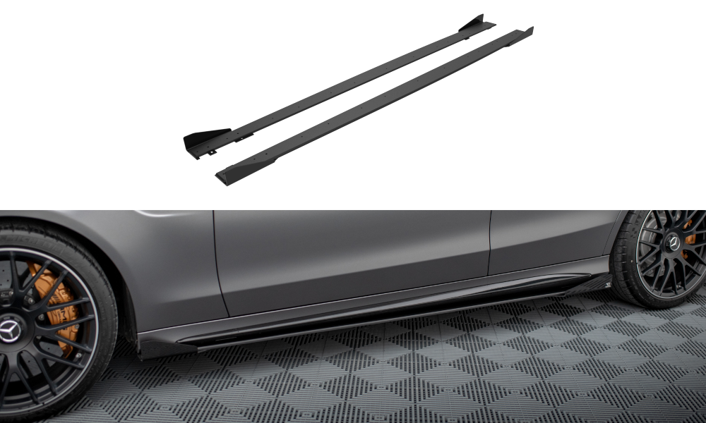 Street Pro Street+ Seitenschweller Leisten + Flaps passend für Mercedes-AMG C63 Limousine / Kombi W205 Facelift schwarz Hochglanz – Ansicht 2