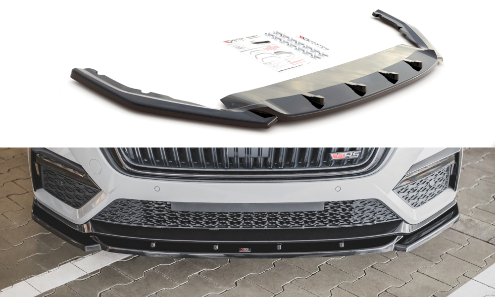 Street+ Spoilerlippe Front Ansatz V.3 passend für Skoda Octavia RS Mk4 schwarz Hochglanz – Ansicht 2