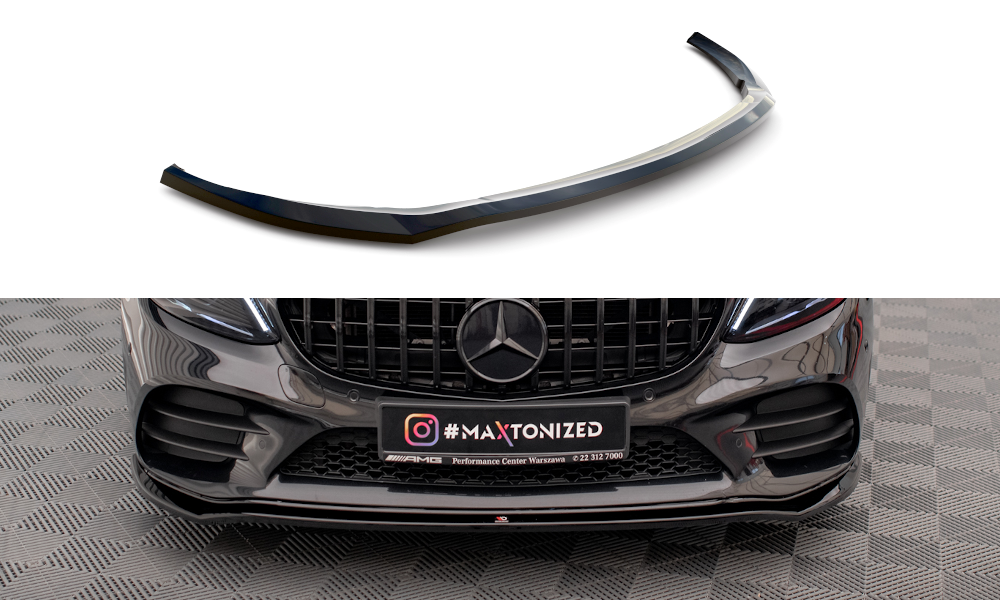 Street+ Spoilerlippe Front Ansatz V.1 passend für Mercedes-Benz C AMG Line Limousine / Coupe / Kombi W205 / C205 / S205 Facelift schwarz Hochglanz – Ansicht 2