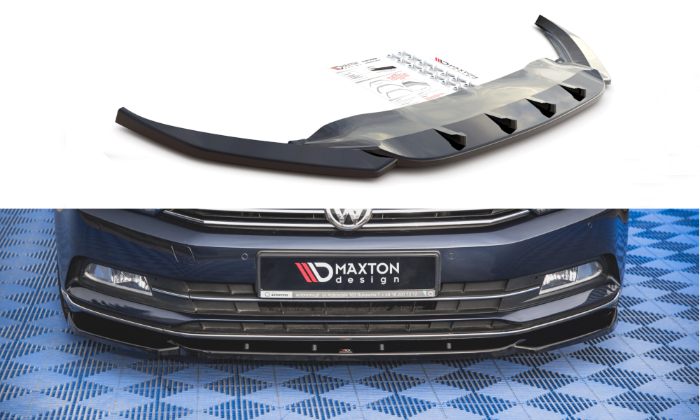 Street+ Spoilerlippe Front Ansatz V.1 passend für VW Passat B8 schwarz Hochglanz – Ansicht 2