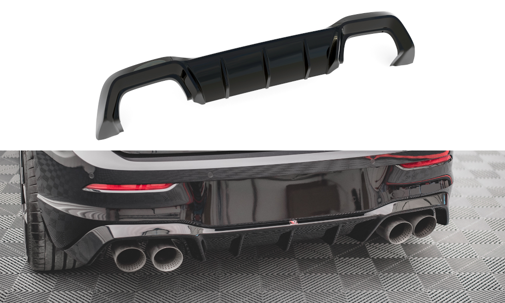 Diffusor Heck Ansatz V.1 passend für VW Golf R Hatchback Mk8 Facelift schwarz Hochglanz – Ansicht 2