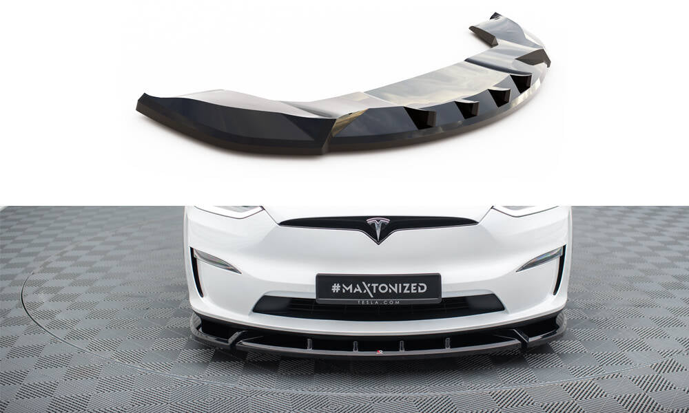 Street+ Spoilerlippe Front Ansatz V.2 passend für Tesla Model X Mk1 Facelift schwarz Hochglanz – Ansicht 2