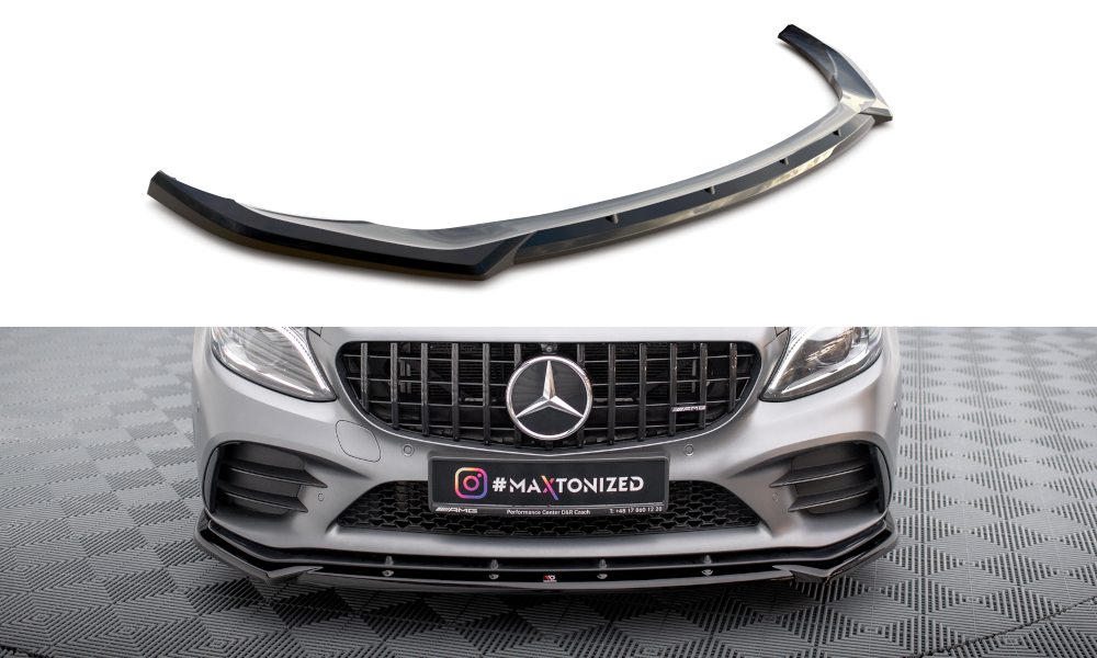 Street+ Spoilerlippe Front Ansatz V.2 passend für Mercedes-AMG C43 Coupe / Cabrio / Limousine / Kombi C205 / A205 / W205 / S205 Facelift schwarz Hochglanz – Ansicht 2