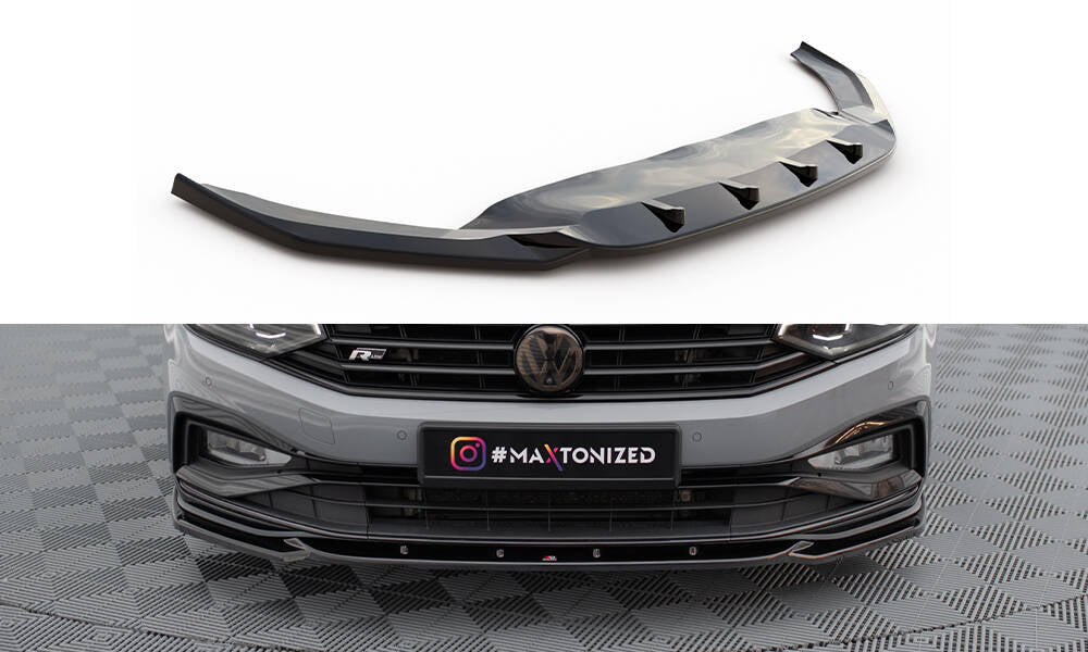 Street+ Spoilerlippe Front Ansatz V.2 passend für VW Passat R-Line B8 Facelift schwarz Hochglanz – Ansicht 2