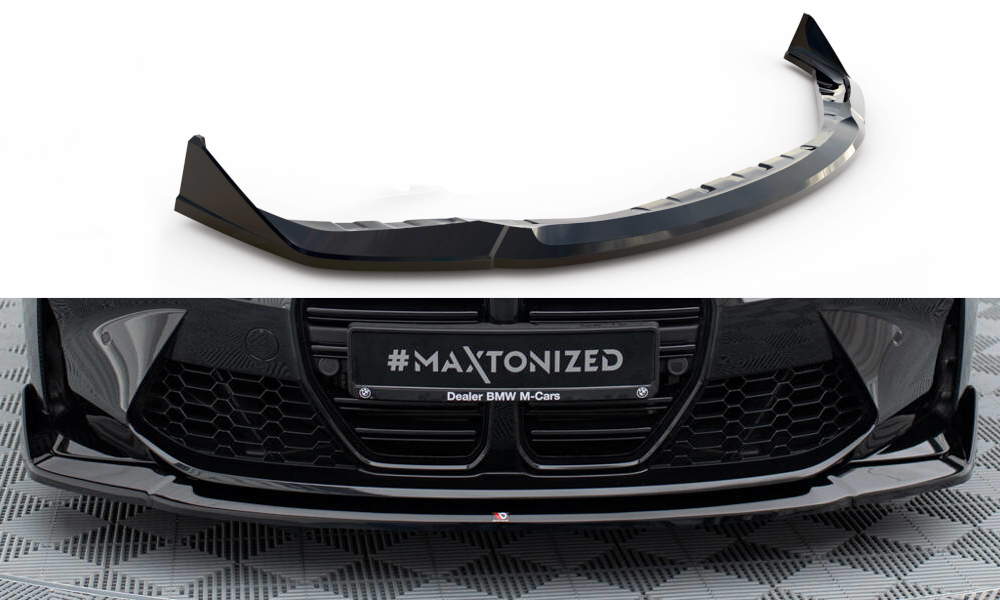 Street+ Spoilerlippe Front Ansatz V.4 passend für CSL Look BMW M3 Limousine / Touring G80 / G81 schwarz Hochglanz – Ansicht 2