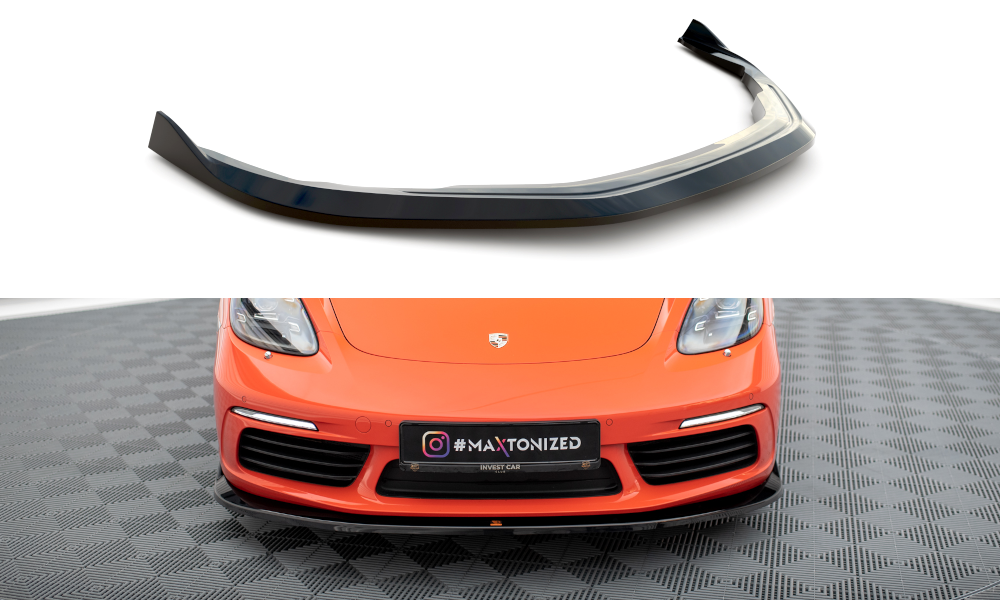 Street+ Spoilerlippe Front Ansatz V.2 passend für Porsche 718 Cayman 982c schwarz Hochglanz – Ansicht 2