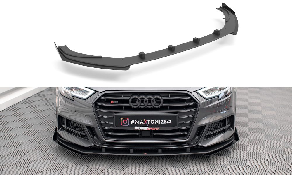 Street Pro Street+ Spoilerlippe Front Ansatz passend für + Flaps passend für V.1 + Flaps Audi S3 / A3 S-Line Sportback 8V Facelift schwarz Hochglanz – Ansicht 2