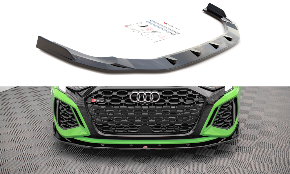 Street+ Spoilerlippe Front Ansatz V.2 passend für Audi RS3 Limousine 8Y schwarz Hochglanz – Ansicht 2