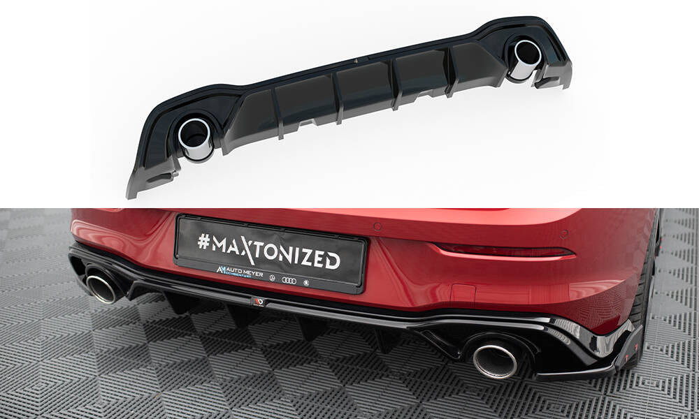 Diffusor Heck Ansatz + Endrohre passend für VW Golf GTE / R-Line Mk8 / Mk8 Facelift – Ansicht 2