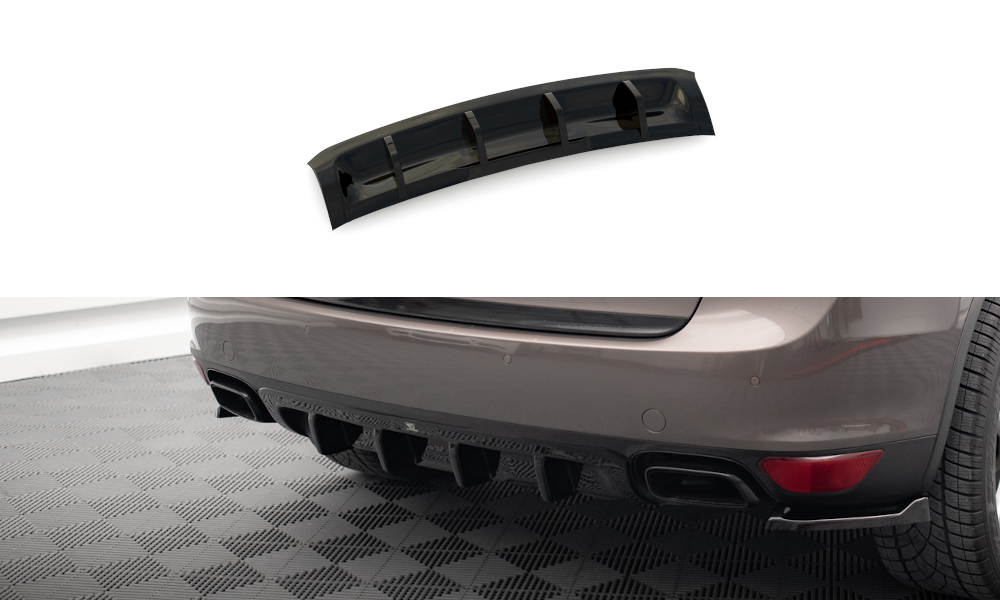 Diffusor Heck Ansatz passend für Porsche Cayenne Turbo / Standard Mk2 schwarz Hochglanz – Ansicht 2