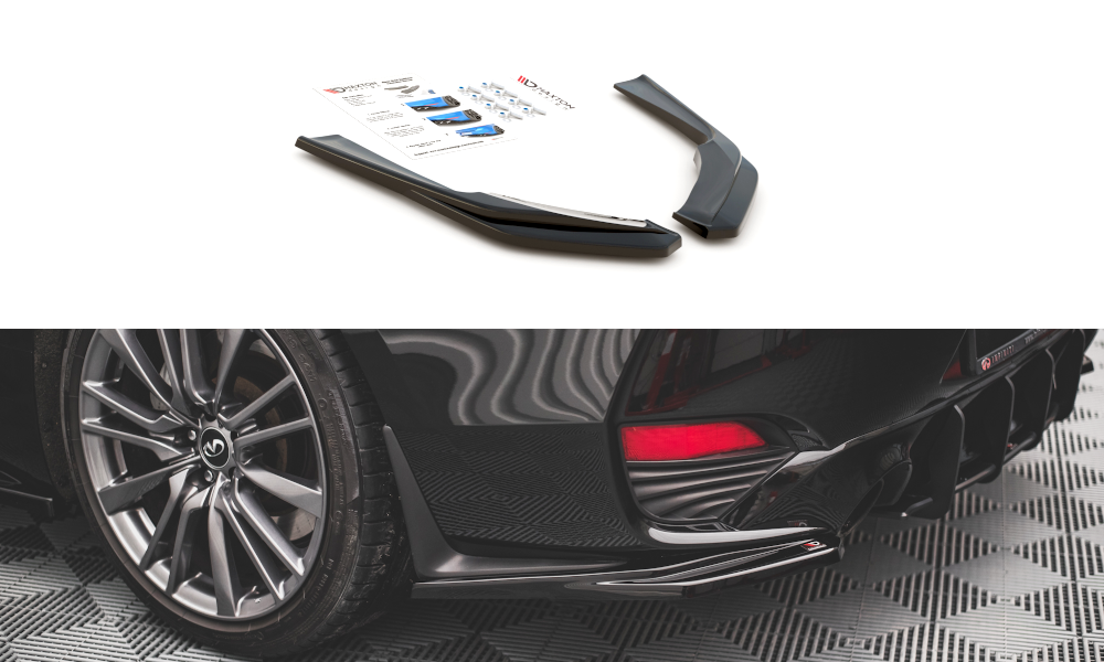 Heck Ansatz Flaps Diffusor passend für Infiniti Q60 S Mk2 schwarz Hochglanz – Ansicht 2