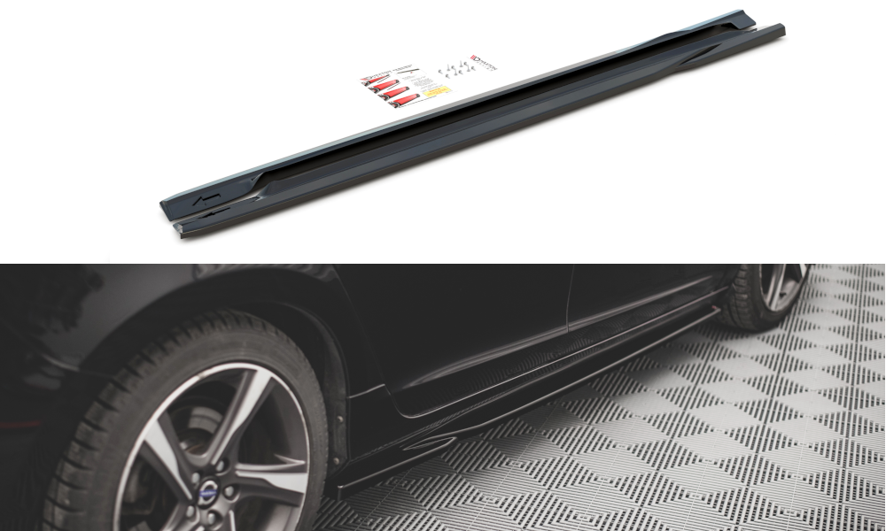 Street+ Seitenschweller Leisten passend für Volvo S60  Standard / R-Design Mk2 / Mk2 Facelift schwarz Hochglanz – Ansicht 2