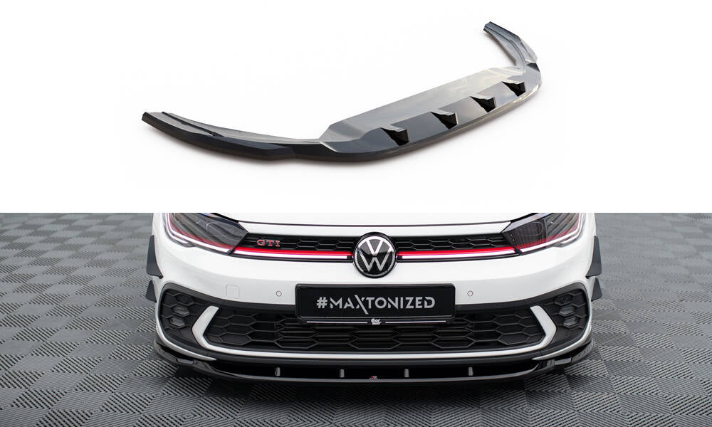 Street+ Spoilerlippe Front Ansatz V.1 passend für VW Polo GTI Mk6 Facelift schwarz Hochglanz – Ansicht 2