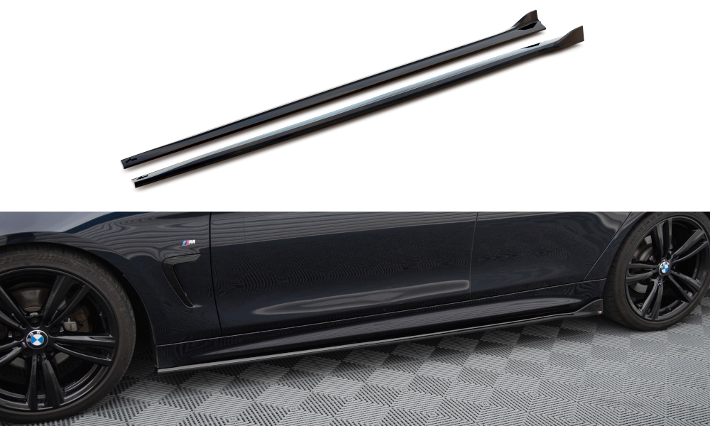Street+ Seitenschweller Leisten passend für V.3 passend für BMW 4er Coupe / Gran Coupe / Cabrio M-Paket F32 / F36 / F33 schwarz Hochglanz – Ansicht 2