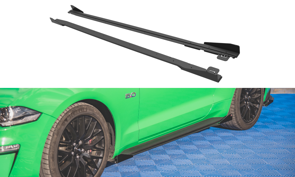 Street Pro Street+ Seitenschweller Leisten passend für V.1 + Flaps passend für Ford Mustang GT Mk6 Facelift schwarz Hochglanz – Ansicht 2