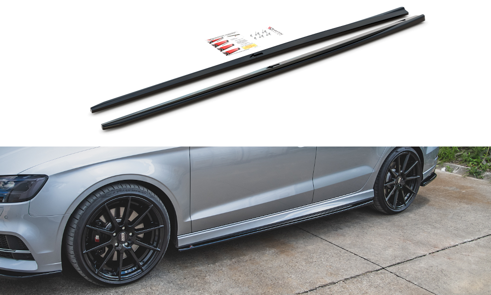 Street+ Seitenschweller Leisten V.2 passend für Audi S3 / A3 S-Line Limousine 8V Facelift schwarz Hochglanz – Ansicht 2