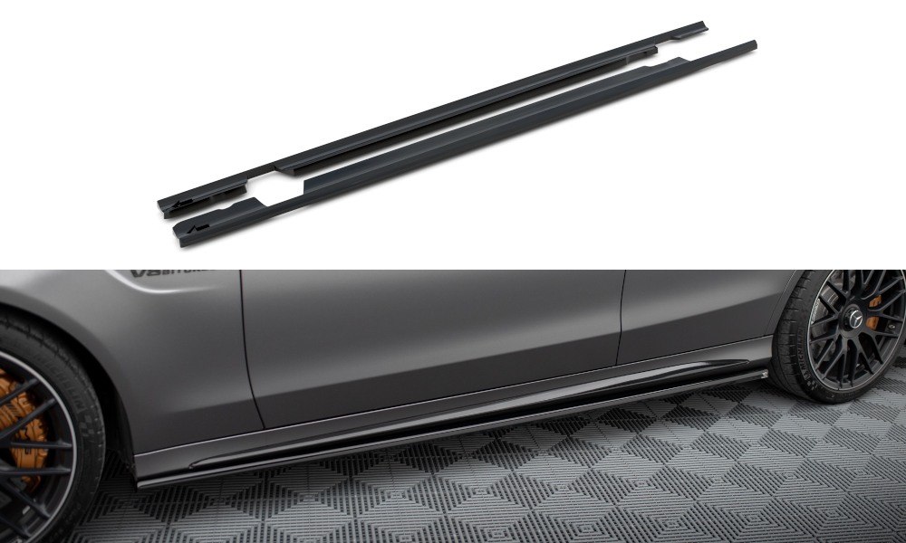 Street+ Seitenschweller Leisten passend für Mercedes-AMG C63 Limousine / Kombi W205 Facelift schwarz Hochglanz – Ansicht 2