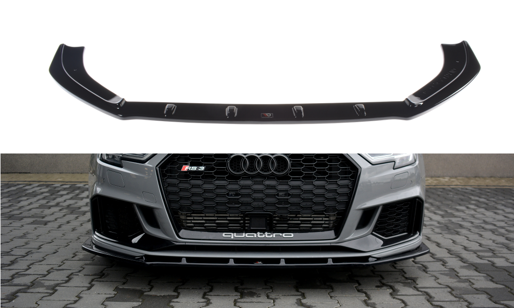 Street+ Spoilerlippe Front Ansatz V.1 passend für Audi RS3 8V FL Limousine schwarz Hochglanz – Ansicht 2
