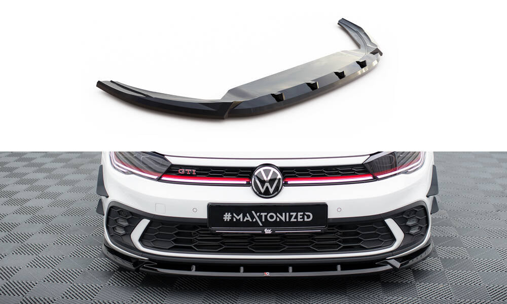 Street+ Spoilerlippe Front Ansatz V.2 passend für VW Polo GTI Mk6 Facelift schwarz Hochglanz – Ansicht 2