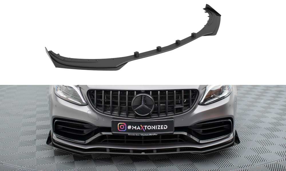 Street Pro Street+ Spoilerlippe Front Ansatz + Flaps passend für Mercedes-AMG C63 Limousine / Kombi W205 Facelift schwarz Hochglanz – Ansicht 2