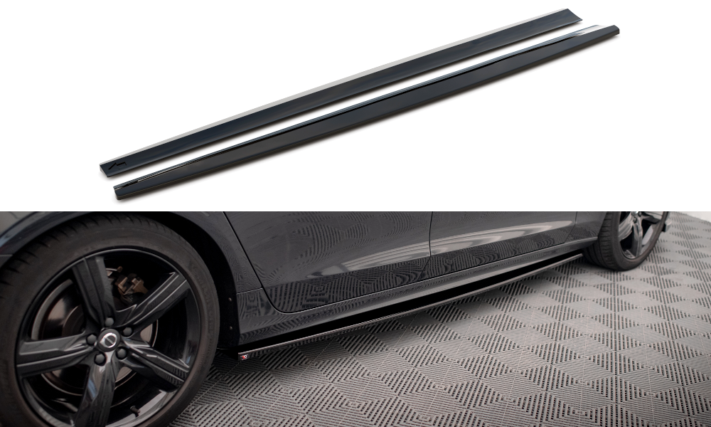 Street+ Seitenschweller Leisten passend für Volvo V90 / S90 R-Design Mk2 schwarz Hochglanz – Ansicht 2